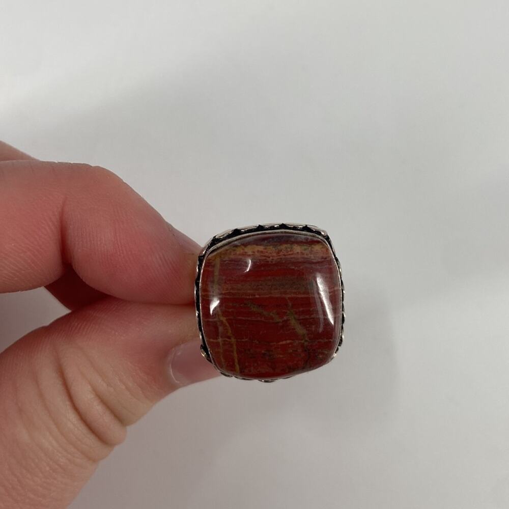 Sterling Silver Red Jasper Statement Ring Size 8.5 - image 5